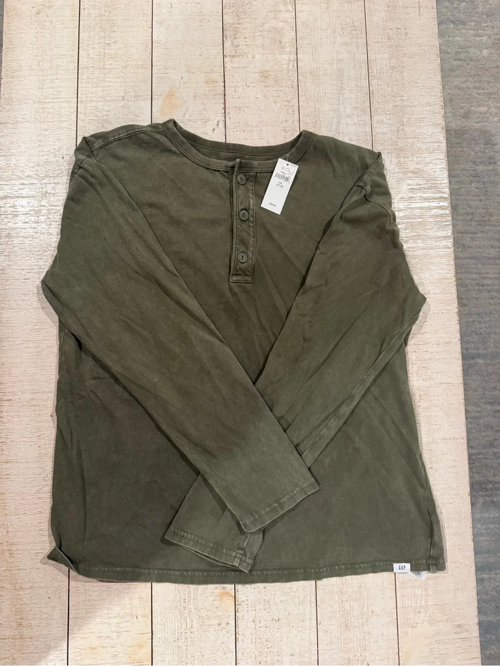 Gap Kids Boys Long Sleeve Henley Shirt – XXL (14–16) – Olive Green – NWT